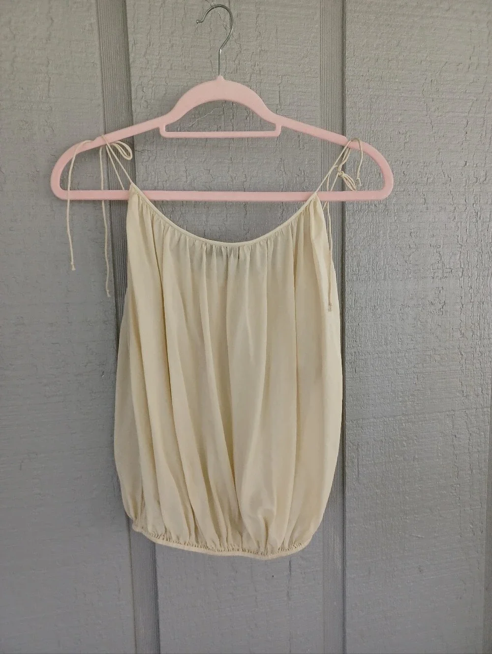 Tory Burch Shoulder Tie Bubble Hem Tank Top Size 4 Semi Sheer Cotton Silk Neutra